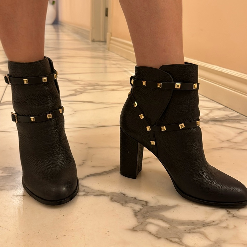 Studded leather boots with buckle strap witchery